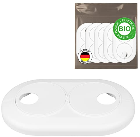 FUX 5 Stück Bio Doppelrosetten 16mm - 22mm - Heizungsrohr Rosette | Das weiße Polyethylen (PE) ist zu 89% biobasiert, 5 Stück Bio Kunststoff Doppelrosette, ABMESSUNG der Rohrabdeckung