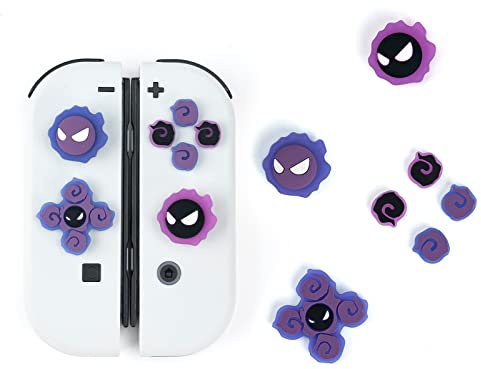 WISHAVEN Cross D-Pad Button Caps Luminous Silicone Thumb Grips Set, ABXY Buttons Sticker Joystick Cover Caps Compatible with Nintendo Switch/OLED Controller (Gastly)