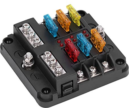 Säkringsblock Blade Box Hållare Säkringsblock, Säkringsbox Säkringsbox Holde Säkringsbox 6-vägs Vattentät med LED-indikator för Fordonsbåt