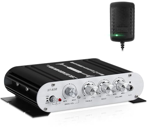 HiFi Audio Verstärker,2.1CH Stereo Verstärker,RMS 20Wx2+40W ST-838 mit Subwoofer Ausgang KlasseD Mini Digital Endstufe Empfänger mit AUX für Zuhause,Auto Lautsprecher,Schwarz(Inklusive Netzadapter)