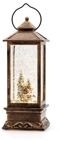 Hellum LED Laterne, Schneekugel Weihnachten mit Motiv Eislaufpaar, Timerfunktion, 10x26cm leuchtende Weihnachtslaterne mit Schneegestöber batteriebetrieben, Beleuchtung Weihnachten, 150780