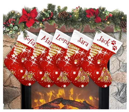ALMATEX SRL Weihnachtsstrumpf, zum Aufhängen, mit Namen, 20 cm, 33 cm, personalisierbar, Weihnachtsstrümpfe, Weihnachtsstöcke, für Familienfeiern (20 x 33 cm, Arbol, 5)