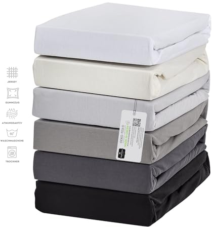 Premium Bettlaken Spannbettlaken, Matratzenhöhe bis 26 cm, Spannbetttuch aus Baumwolle & Elasthan 185 g/m², Oeko-TEX Made IN Green, 180x200-200x200 cm Weiß