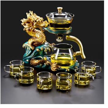 YUDIZWS Teiera A Goccia Di Kungfu Pigro, Set Da Tè Resistente Al Calore, Robusta Teiera in Vetro Borosilicato Alto, Set Di Teiere Semiautomatiche Magnetiche,B dragon teapot