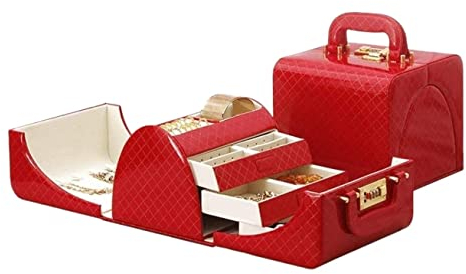 Schmuckschatulle, Schmucketui, PU-Leder, Schmuckschatulle, for Reisen, tragbar, Schmuck-Organizer mit Griff-Design, 3-stelliger Code, abschließbarer Aufbewahrungskoffer for Damen, Schmuck-Organizer (