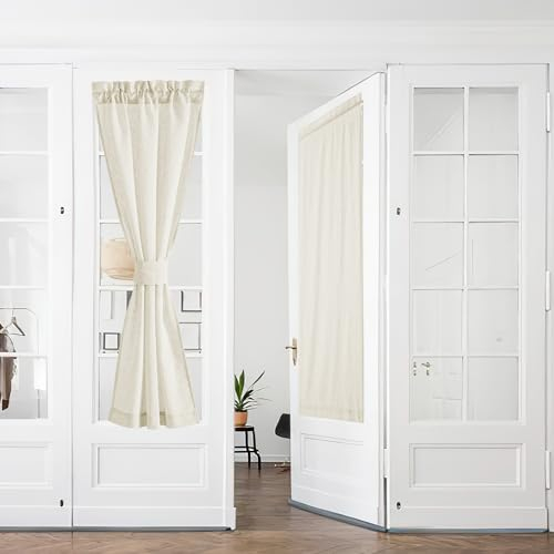 PONY DANCE Visillo semitransparente para puerta francesa, juego de 2 unidades, 240x60 cm, color beige