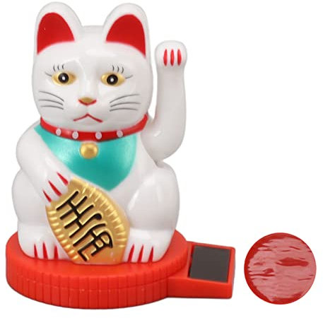 Cyrank Brazo Que Agita del Gato De La Suerte, Gato Que Agita con Energía Solar Maneki Neko Japonés Gato De La Fortuna Solar con La Mano Que Agita La Pata hacia Arriba para La Decoración (Blanco)