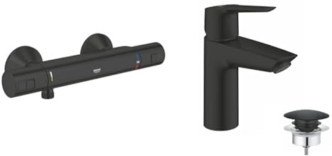 GROHE Precision Start Mitigeur Thermostatique Douche, Economie d'eau, Butée de Sécurité, Noir mat, 345942430 & Start Mitigeur Monocommande Lavabo, Taille S, Economie d'Eau, Noir Mat, 235502432