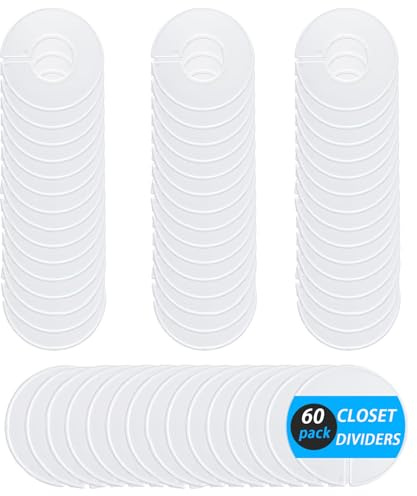 LMSAWK 60 Pcs Size Rings for Clothing Rack, Plastic Closet Rod Dividers, Durable Baby Clothes Hanger Tags, Suitable for Marker Pen, White