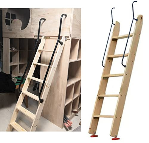 Retro Bed Ladder Safety Handrail, Interior Motorhome Library Steps Ladder, Natural Wooden Loft Bed Frame Slanted Thick Ladders for Boat Rv (Size : 5-Step 150cm) (5)
