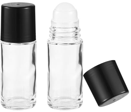 PEUTIER 2pcs Black Clear Oil Roller Bottles, 1.06oz Portable Empty Roll On Ball Container Refillable Roller Deodorant Vials Leak-Proof Cosmetic Containers for Fragrance Massage Perfume Essential Oil