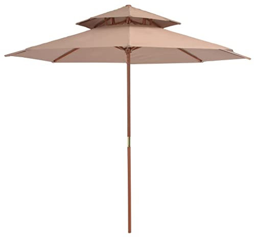 LLEZKBR Home & Garden item-Double Decker Parasol with Wooden Pole 270 cm Taupe