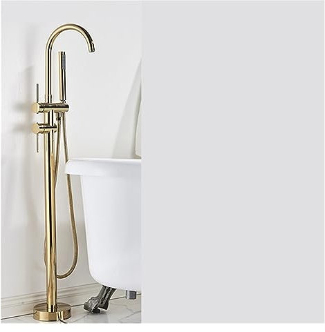 Grifo de bañera de montaje en suelo, grifo de palanca única, caño giratorio negro de 360 ​​grados con ducha de mano ABS, grifo de bañera, grifo de ducha(Gold)