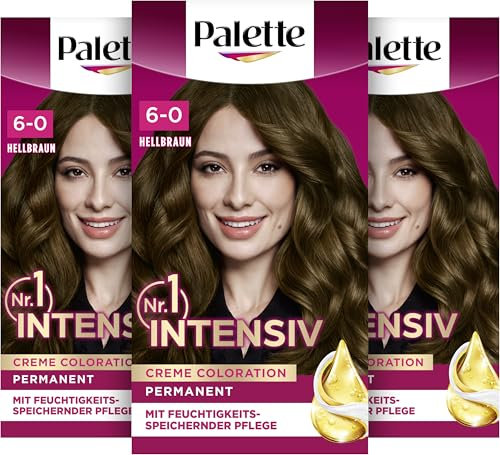 Palette Intensiv Creme Coloration 6-0 Light Brown (3 x 115 ml), permanente Haarfarbe für leuchtende, langanhaltende Farbbrillanz & 100% Grauabdeckung