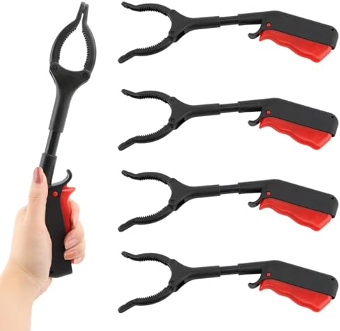 QKDS Grabber Tool, 4pcs 30cm/12inch Grabber Reacher Tool Claw Rubbish Tong, Lightweight Trash Pick up Stick,Portable Grabber Tool for Adults Litter Pickers Sanitation Workers(Black+red)
