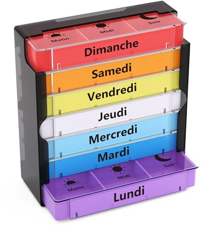 Opret Pilulier Semainier 7 Jours Matin Midi Soir 21 Compartiments - Noir | Empilables Tour à Médicaments, 7 Jours 3 Fois, Pilulier Voyage, pour Vitamines Suppléments Pilules