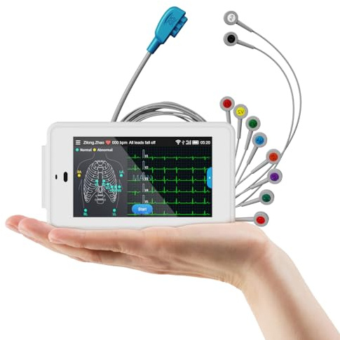 CheckMe Portable 12-Lead ECG Machine with Glasgow Algorithm Professional Digital ECG Machine, Real-time ECG Data Acquisition and Analysis, WIFI Data Transfer and Report Printing