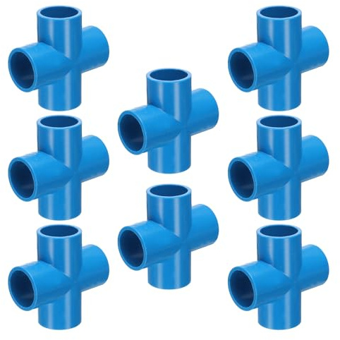 sourcing map 8pcs Tee PVC Fitting 3/4 4 Way Connector Furniture Build Grade Pipe Coupling Elbow Fittings for Sewer Plumbing Drain Pipe Water Supplies Build Garden, Blue