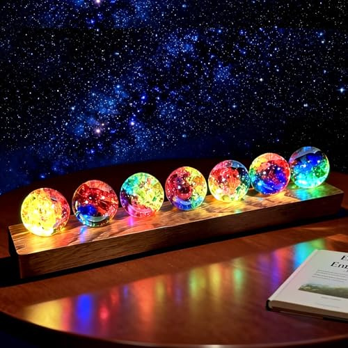 3D Kristallkugel Nachtlicht, Led Kugel, 40mm Glaskugel AtmosphäRenlicht mit Holzsockel, Leuchtkugeln 7 Farben von Kristallkugeln, Mondlampe Dekoration für Zuhause, Valentinstag Astronomie Geschenk