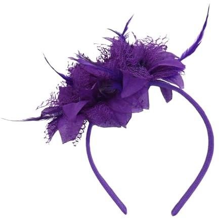 Fascinator Hüte für Damen Retro Schleier Hut Elegant Feder Mesh Tea Party Stirnband Brautschleier Hochzeit Kopfbedeckung Federkopfschmuck Stirnband Haarschmuck für Party Kirche (Purple, One Size)