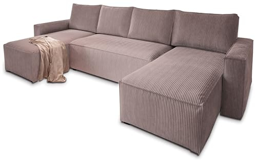 Masseno Ecksofa ASPRA mit Schlaffunktion U-Form, Klassisch Sofa mit Bettkasten, Wohnzimmersofa, Couch, Soffa, Bettsofa, Couchgarnitur - Flieder, POSO 130