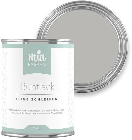 miafarben Buntlack ohne schleifen 750ml, Möbelfarbe, Möbellack für Holz, Metall, Kunststoff (Sanftes Wolkengrau)