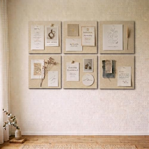 CUHIOY Selbstklebende Filz Pinnwand modern, 6 Stück (30x30cm), Beige | Kork Alternative 12mm Dicke schützt Wände. Schnelle Montage für DIY-Layouts. Inkl. 60 Pinnnadeln, Küche & Kinderzimmer