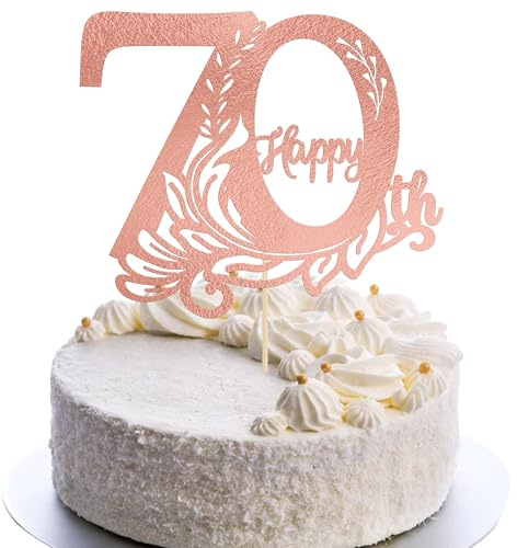 Gyufise 1Pcs Happy 70th Birthday Cake Topper 70 Fabulous Cake Topper Cheers to 70 Cake Decoration for 70th Birthday Anniversary Party Decoration Supplies Rose Gold