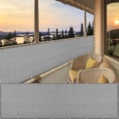 LIUNADM Balkon Sichtschutz Wetterfest 95 x 780 cm Sonnenschutz, Wetterfest, Blickdichte Sichtschutz Terasse, Balkon Abdeckung mit Kabelbinder, Reißfest für Garten Terrasse, Hellgrau