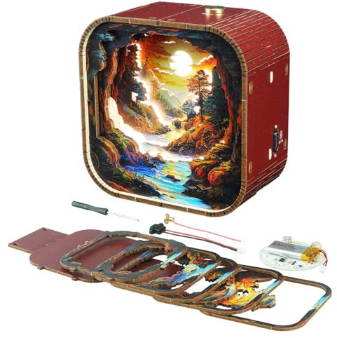 3D Holzpuzzle Nachtlicht Bausätze, DIY LED Leuchten, batteriebetriebene Lampen, dimmbar, wiederaufladbar, für Kinderzimmer, Schlafzimmer, Babyzimmer, Geschenke, Raumdekoration(Sunset Valley)