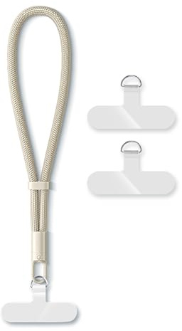 hicoosee Bracelet Telephone Cordon Telephone Portable avec 2 Patch Ultra Fin, Laniere Telephone Portable Dragonne De Poignet Réglable Pour La Plupart Des Smartphones Anti Perte, Beige