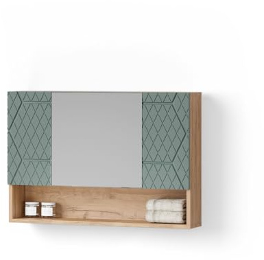 Livinity Badspiegelschrank Ronco, Grün/Goldkraft Eiche, 80 x 55 cm