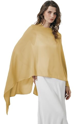 BEAUTELICATE Chal Estola de Gasa Elegante para Mujer Chifón Capa Poncho Ligera para Novias Bodas y Vestidos de Noche-Amarillo Mostaza