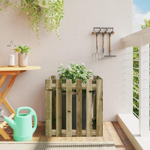 HaoChrymec Pot de Fleurs Design à Lattes with Pin Imprégné, Jardin Écologique, Clôture Surélevée, Clôture Bois, Barrière Potager, Clôture Jardin Extérieur, 60 x 60 x 60 cm