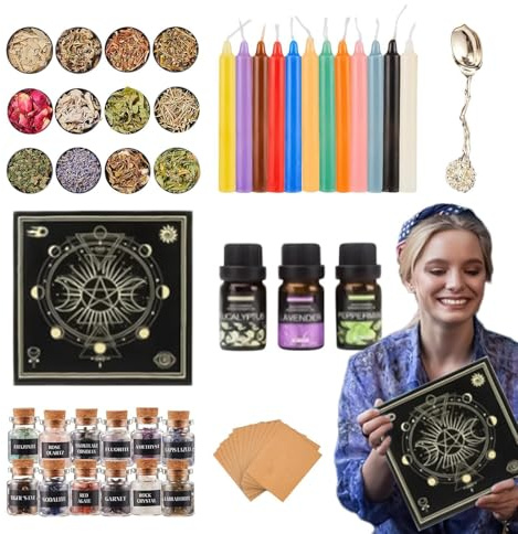 Hexen-Zubehör-Set – Ritual-Kerzen-Set, Kristall-Kollektion, magische Werkzeuge, spirituelles Zubehör-Set, bezaubernde Elemente, die die Arbeit der