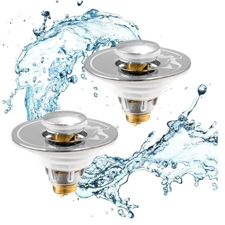 2PC Magic 2in1 Universal Waschbeckenstöpsel mit Abflusssieb, inkl 3 Dichtungsringe, verhindert Verstopfung & Tropfen - rostbeständig, für Waschbecken, Badewanne, Spüle oder Dusche (Silber *2)