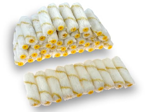 KIBROS 4KIT741x5 Pack of 50 Mini Roller Sleeves Striped Rabbit Feet Yellow | Polyamide 100 mm | Paint Skirting Boats Flat Surfaces Radiators