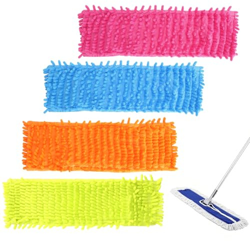 4 Piezas Recambio Mopa Microfibra Fregona Plana 42x12,5cm Grande Alta Absorción Lavable Reutilizable Uso en Seco y Húmedo Compatible con la Mayoría de Mopas para Cocina Baño Hogar Limpieza Eficaz