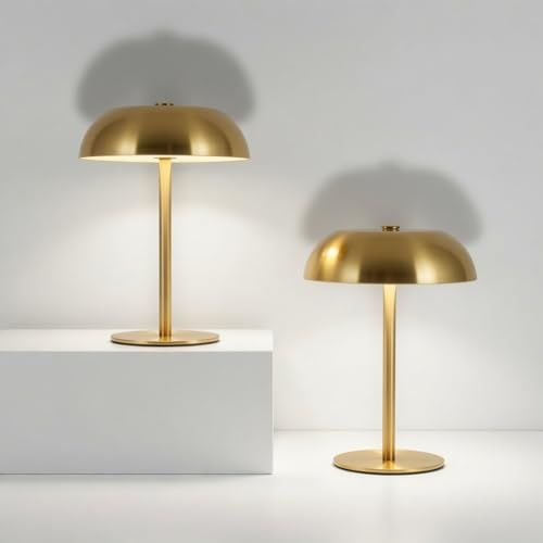 Zoeger 2er Set LED Pilz Tischlampe Metall, 3 Farben Stufenlos Dimmbar - Touch Nachttischlampe Tragbar für Schlafzimmer, Restaurant, Bar, Garten, Goldene