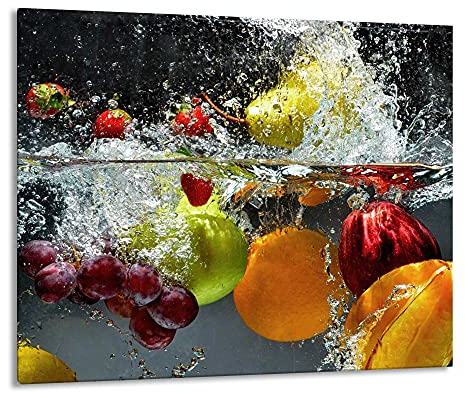 FTB Gsmarkt | Herdabdeckplatte Schneidebrett Spritzschutz 60x52 | Bild auf Glas | Sicherheitsglas Gehärtetes Glas Bild | Motiv Früchte