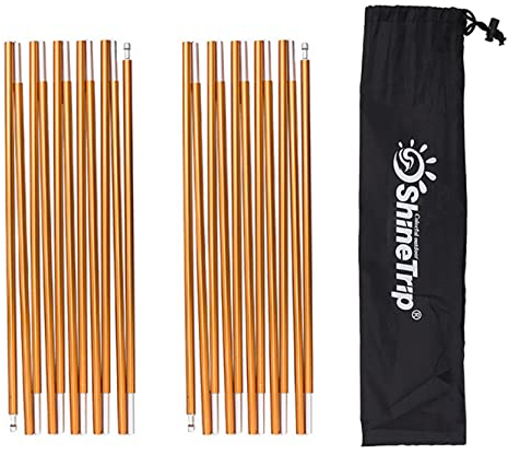Azarxis Tältstolpar ersättningar set med 2, tältstång i aluminium med elastisk stötkabel justerbara tältstödramar reparationssats tälttillbehör campingutrustning för vandring, backpacking (guld – 4,04