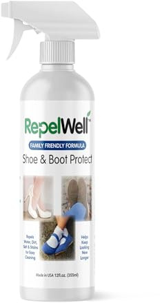 RepelWell Shoe & Boot Stain & Water Repellent (12oz) Eco-Friendly, Pet-Safe Spray Keeps Fabric, Leather & Suede Clean & Dry