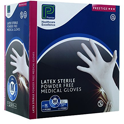 Premier Prestige Latex Examination Gloves - Sterile - Natural - Size: Medium - Pack: 50 Pairs (Ref P3302)