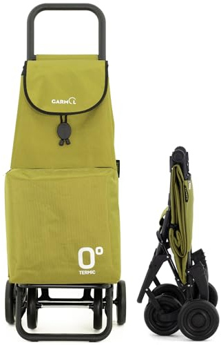 GARMOL Carro de la Compra Térmico Plegable 55 Litros |Bolsillo Térmico Interior de 11 Litros | Carro de la Compra 4 Ruedas Gran Capacidad Abatible | Carrito Compra Plegable Color Verde Aguacate