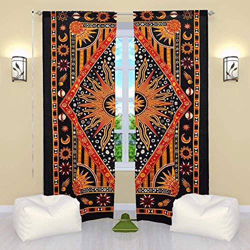 Popular Handicrafts Indische brennende Sonne, Hippie-Mandala-Fenstervorhänge, Bohemian-Stil, Sonne, Mond, schöne Vorhänge, Schlafzimmer, Wohnzimmer, Balkon, Volant, Paneele, goldfarben
