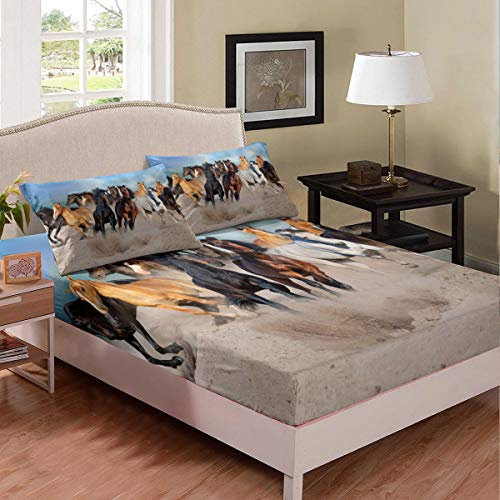 Set di Biancheria da Letto con Cavallo in 3D, Lenzuola Ragazzi, Uomini, Adulti, Animali Selvatici, a Animale, Morbido e Lussuoso Lenzuolo con angoliper Letto