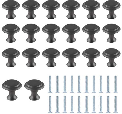 LOVECENTRAL - Tirador de puerta de armario (20 unidades, acero inoxidable, perillas redondas, forma de setas, perillas con tornillos, asas para armario, cajón, cocina, etc. 27 x 22 x 13 mm, negro).