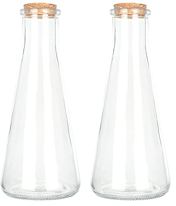 Magic Season Decorative Glass Bottles with Cork Stoppers (350 ml Tapered Bottles / 2 Pcs)