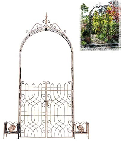 ksamwjf Crown Garden Arch mit Tor und seitlichen Pflanzkästen, 98,4'' hoch x 65,3'' Wide Arbor Trellis Arbor Archway, für Kletterpflanzen Roses Vines Support Rack, Outdoor Garden Lawn Backyard