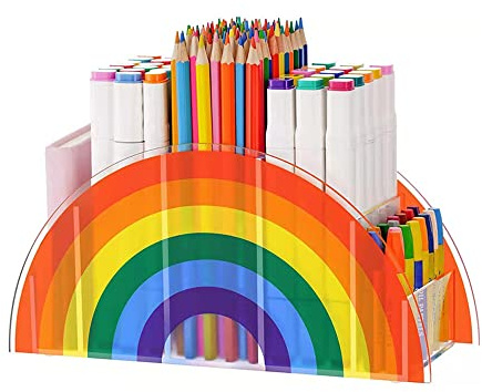 Kaizuca Kinder Durchsichtiger Stifthalter, Regenbogen Organizer, Kreativ Stift Organizer, Acryl Material, mit 5 Fächer, für Kinder Büromaterial, Klassenzimmer Organisation